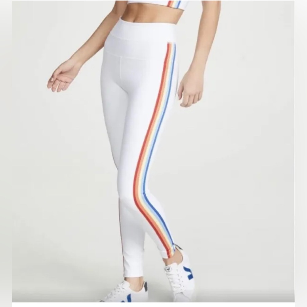 Spiritual gangster high rise white rainbow stripe track leggings, size small